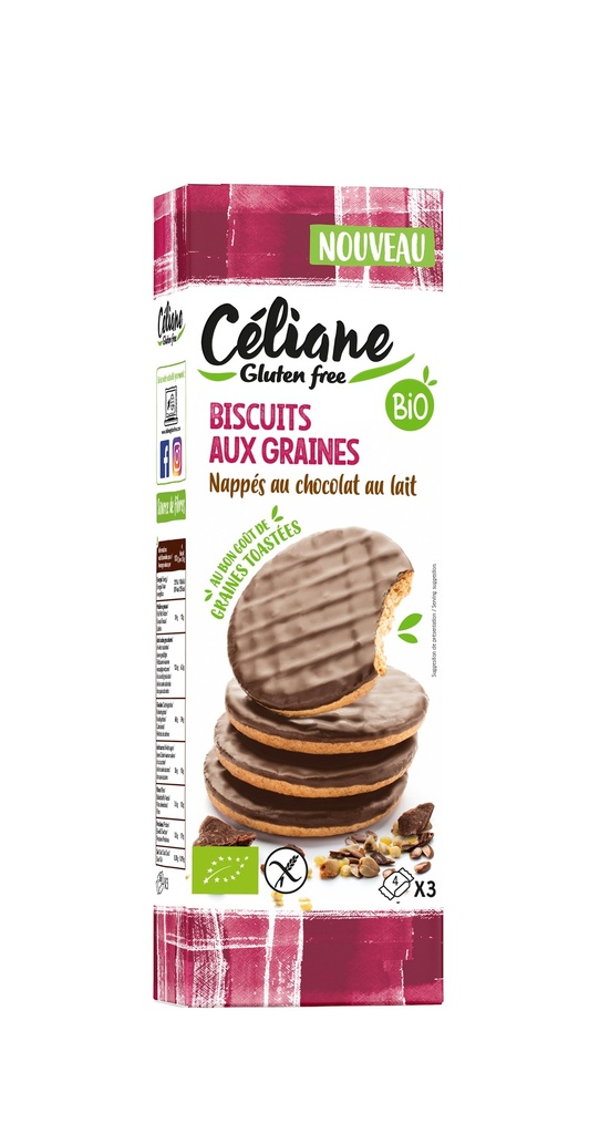 Céliane biscuit graines nappé choco. lait bio 150