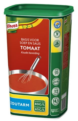 Knorr Tomaat, basis voor soep/saus zoutarm 0,95kg