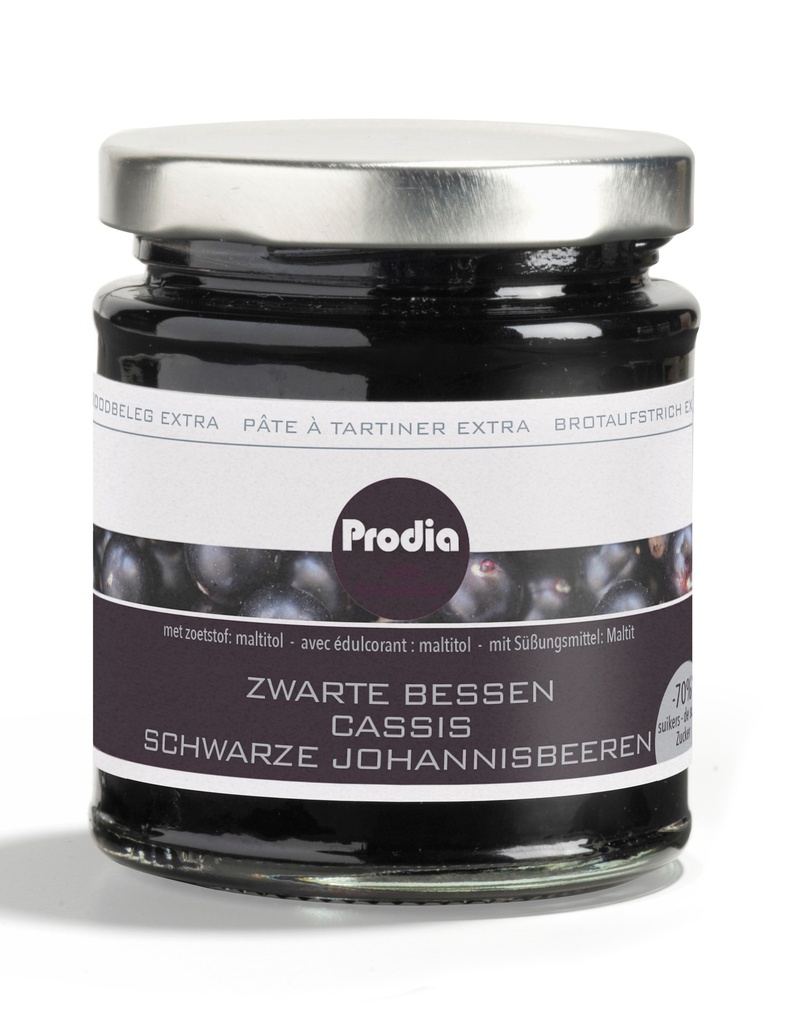 Prodia pâte à tartiner extra 215g cassis pauvre en sucre