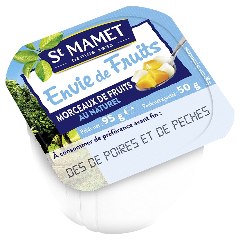 St Mamet dés de poires/pêches 100ml x 120 s/sucre