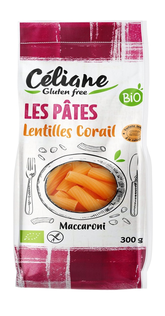 Céliane corn and red lentil macaroni organic 300g