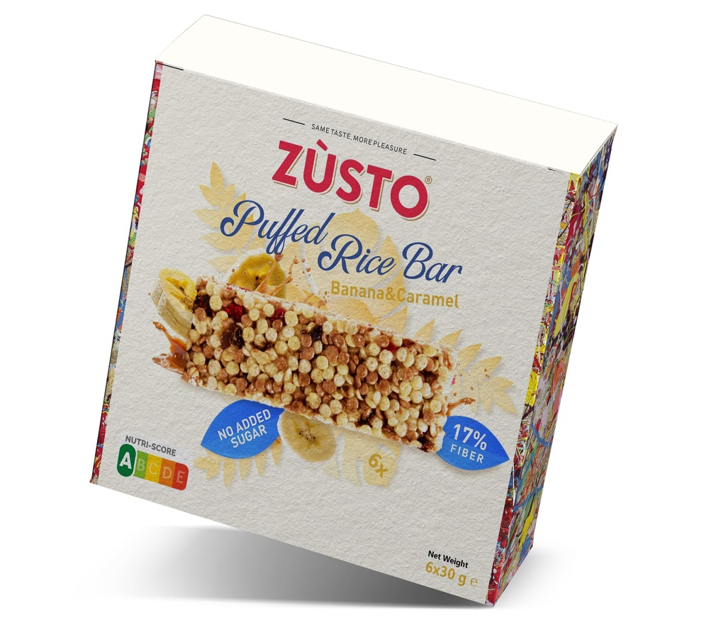 Zùsto puffed rice bar banana & caramel 6 x 30g