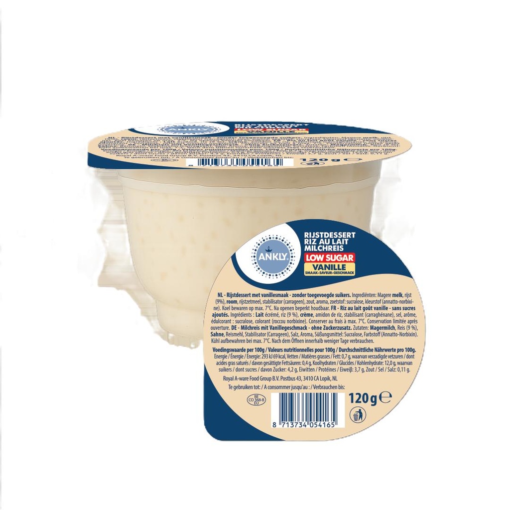 Ankly riz au lait goût vanille 120g x 12 pauvre en sucre 