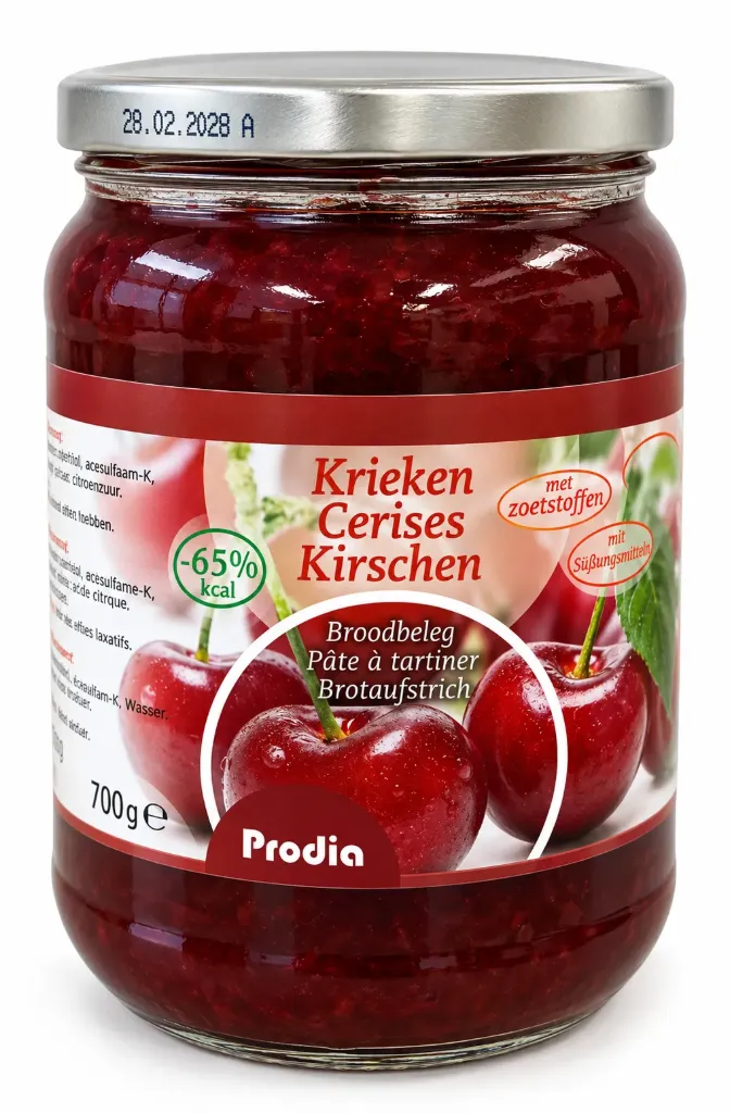 [3765] Prodia broodbeleg 700g kriek maltitol  