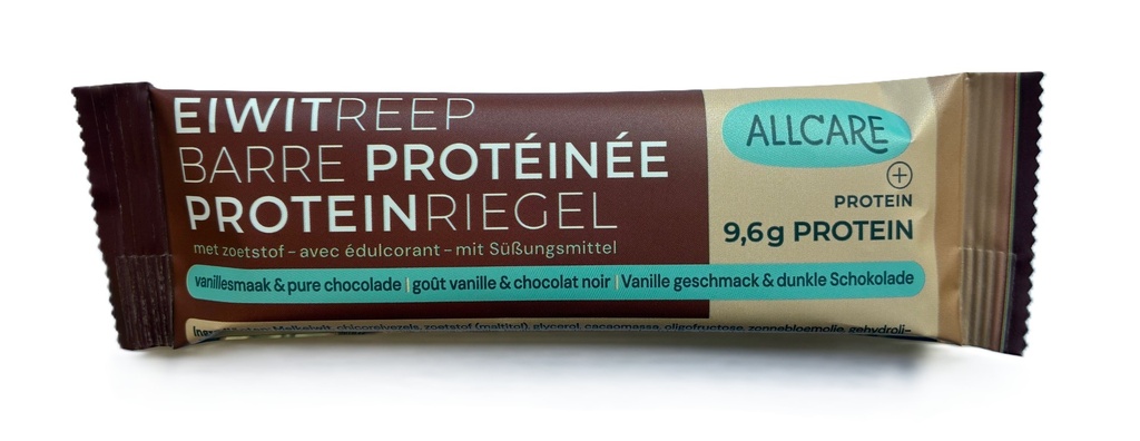 Allcare protein+ eiwitreep vanillesmaak & pure chocolade 30g