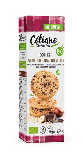 [3425] Céliane cookies avoine choc. noisettes bio 3p 120g