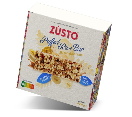 [2147] Zùsto puffed rice bar banana & caramel 6 x 30g